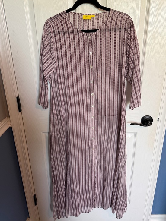 Roller Rabbit Dresses & Skirts - Roller Rabbit Mauve and White Striped Button-Front Sheer Maxi Dress M